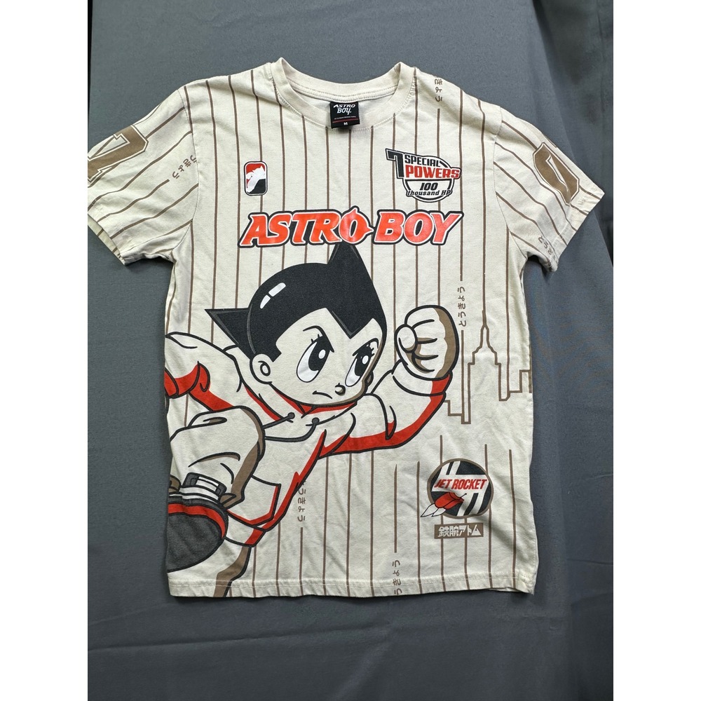Astro Boy‎ Tezuka Productions Graphic T-Shirt Kids Medium Cream Pinstripe Anime